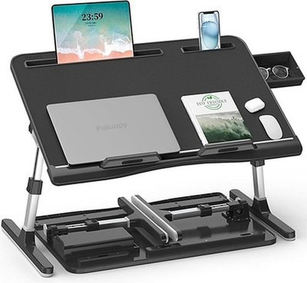 Potuopy Adjustable Laptop Bed Table, X-Large Folding Desk Tray Black #R042