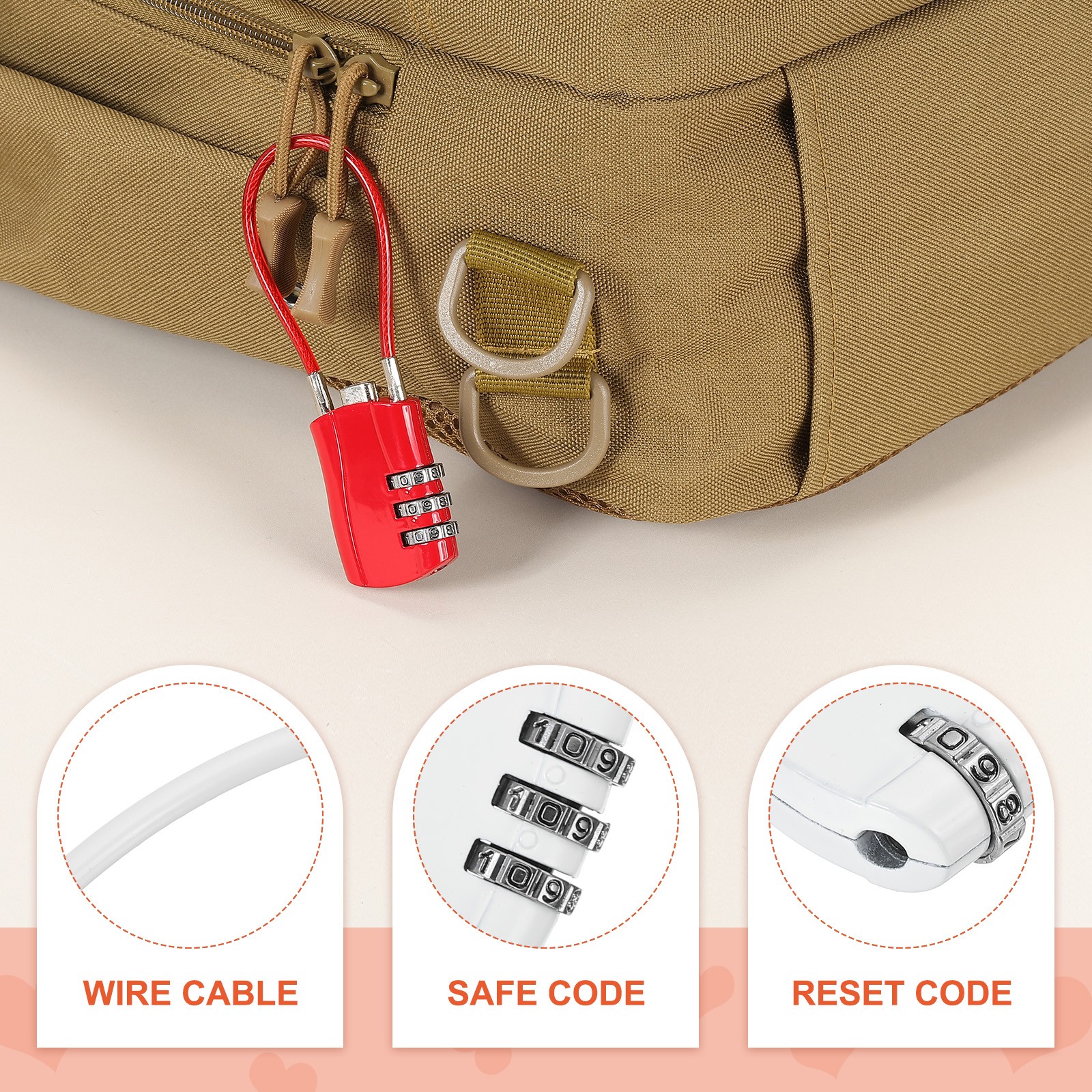 4 Pcs 3 Digit Luggage Cable Combination Lock with 20" Long Cable, White