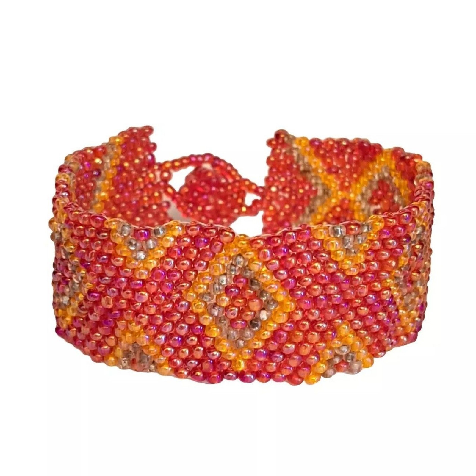 Handmade Seedbead Bracelet Red Geometric Unique