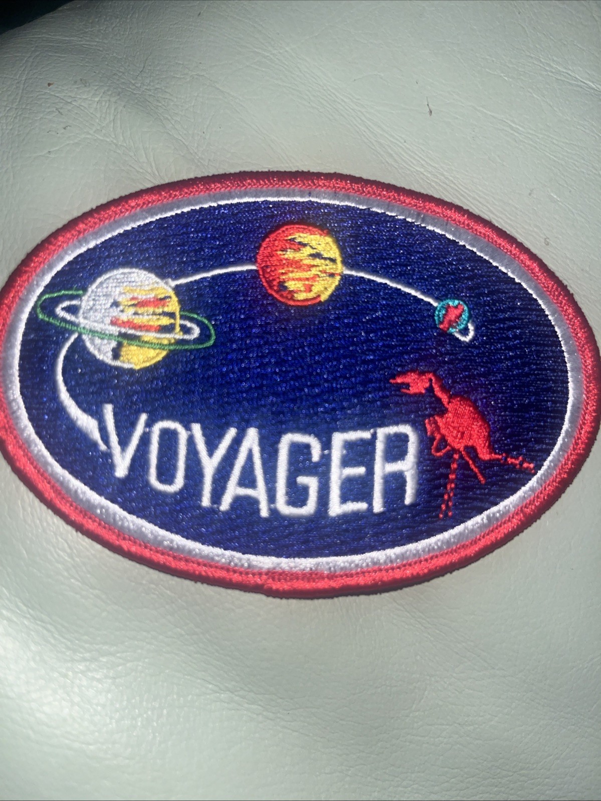 NASA Voyager Space Shuttle Mission Embroidered Patch Blue Red Border