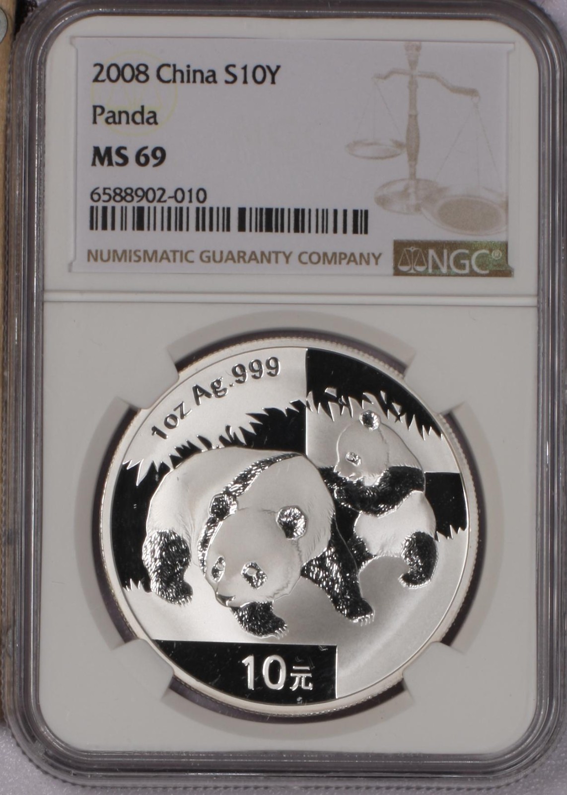 2008 Silver Panda 1 oz. 10 Yuan NGC MS69. Free shipping.