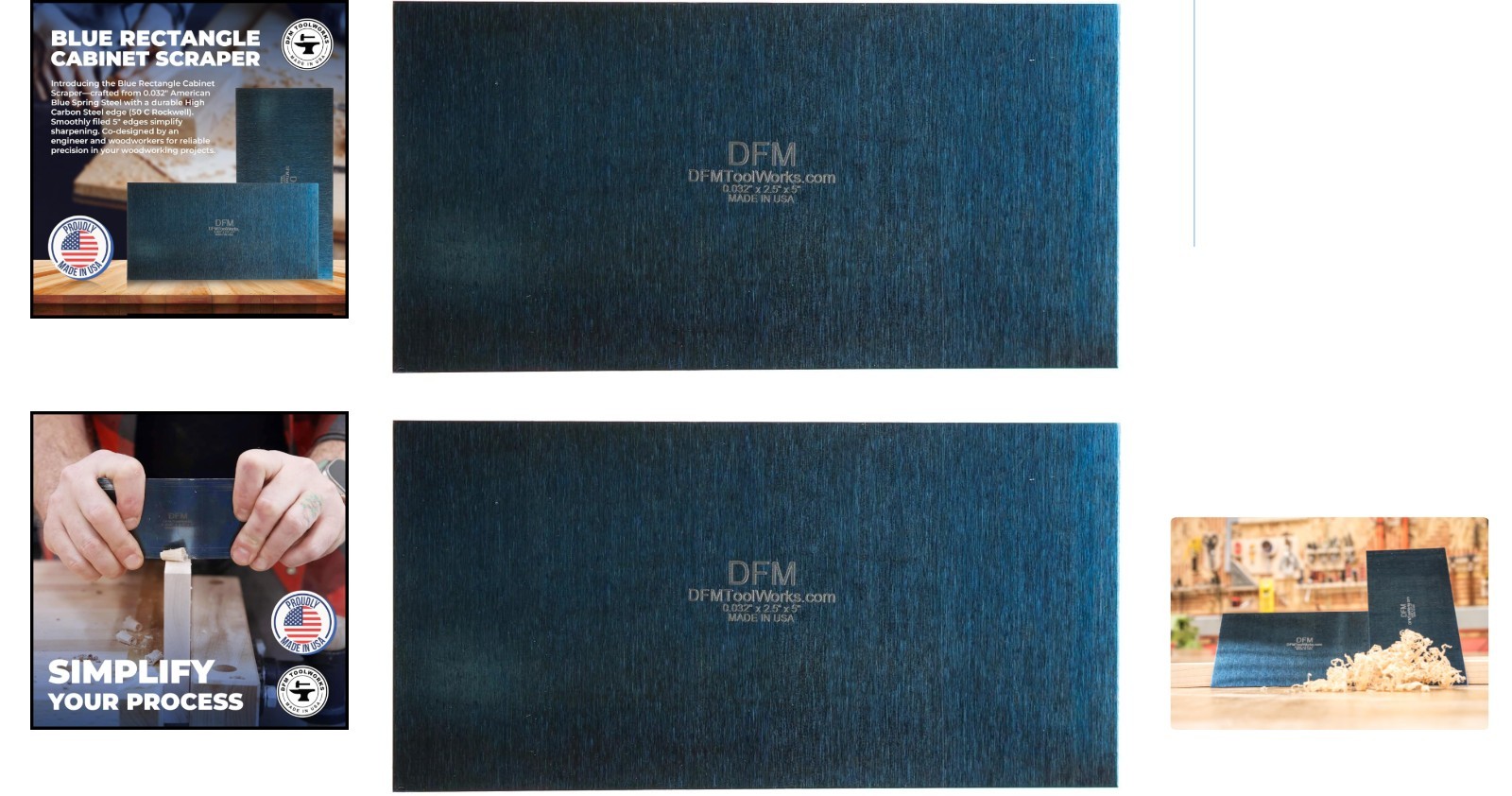 Precision Rectangular Card Scraper Set - 2 High Carbon Steel Tools in Blue