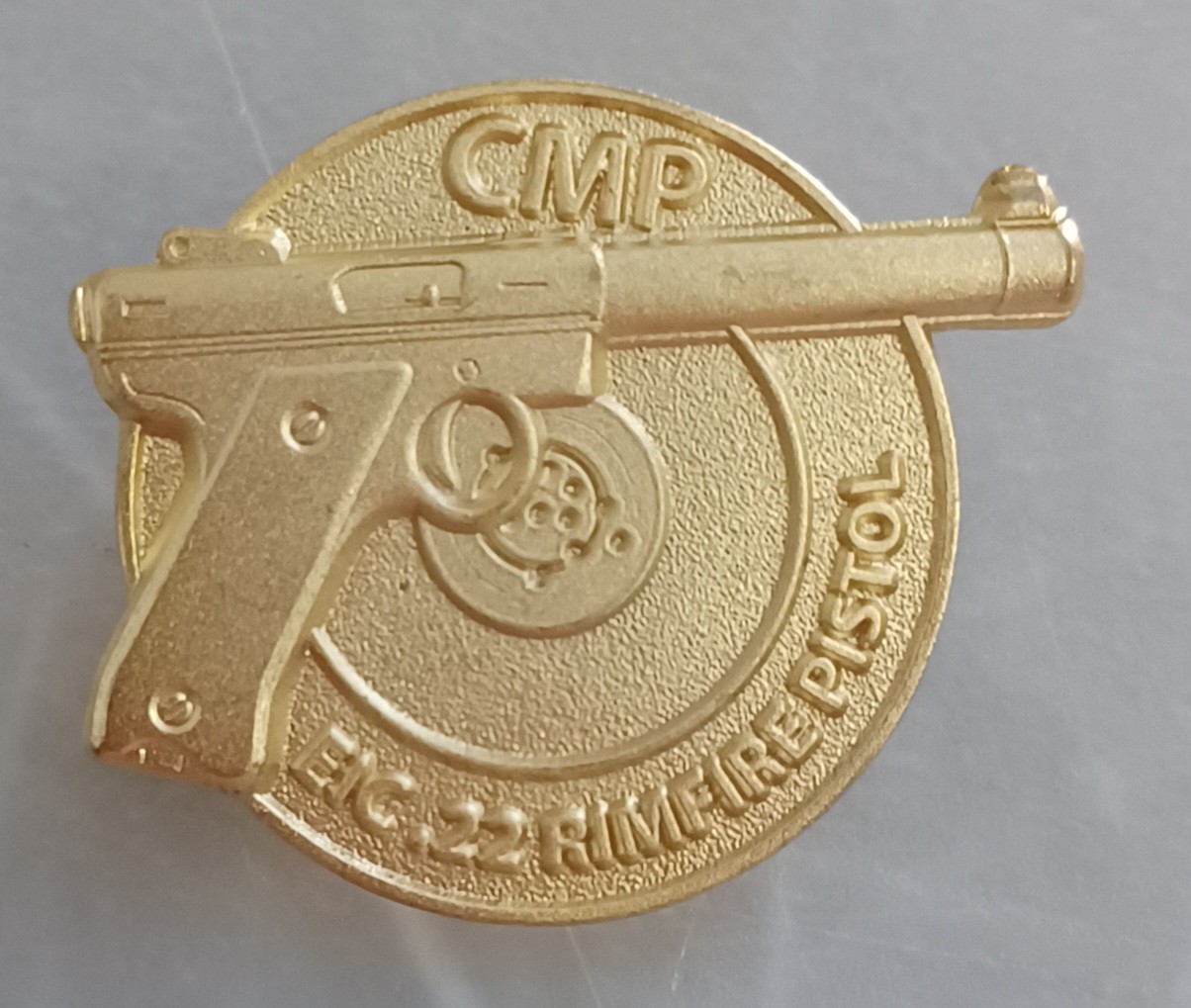 Civilian Marksmanship Program EIC .22 Rimfire Pistol Pin Gold Tone