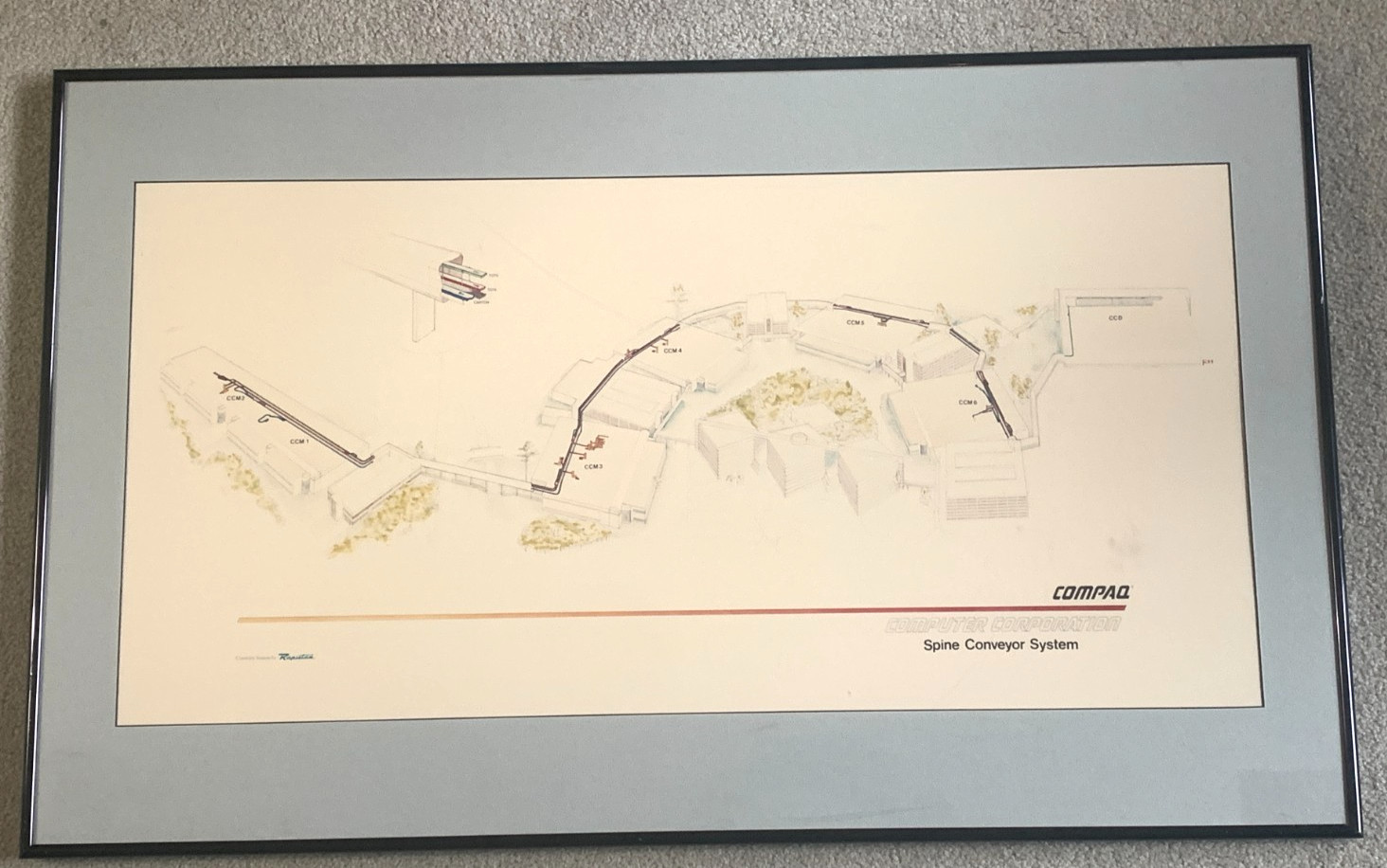 COMPAQ COMPUTER SPINE CONVEYOR SYSTEM TX Computer Aided Drawing 40" x 25" RARE