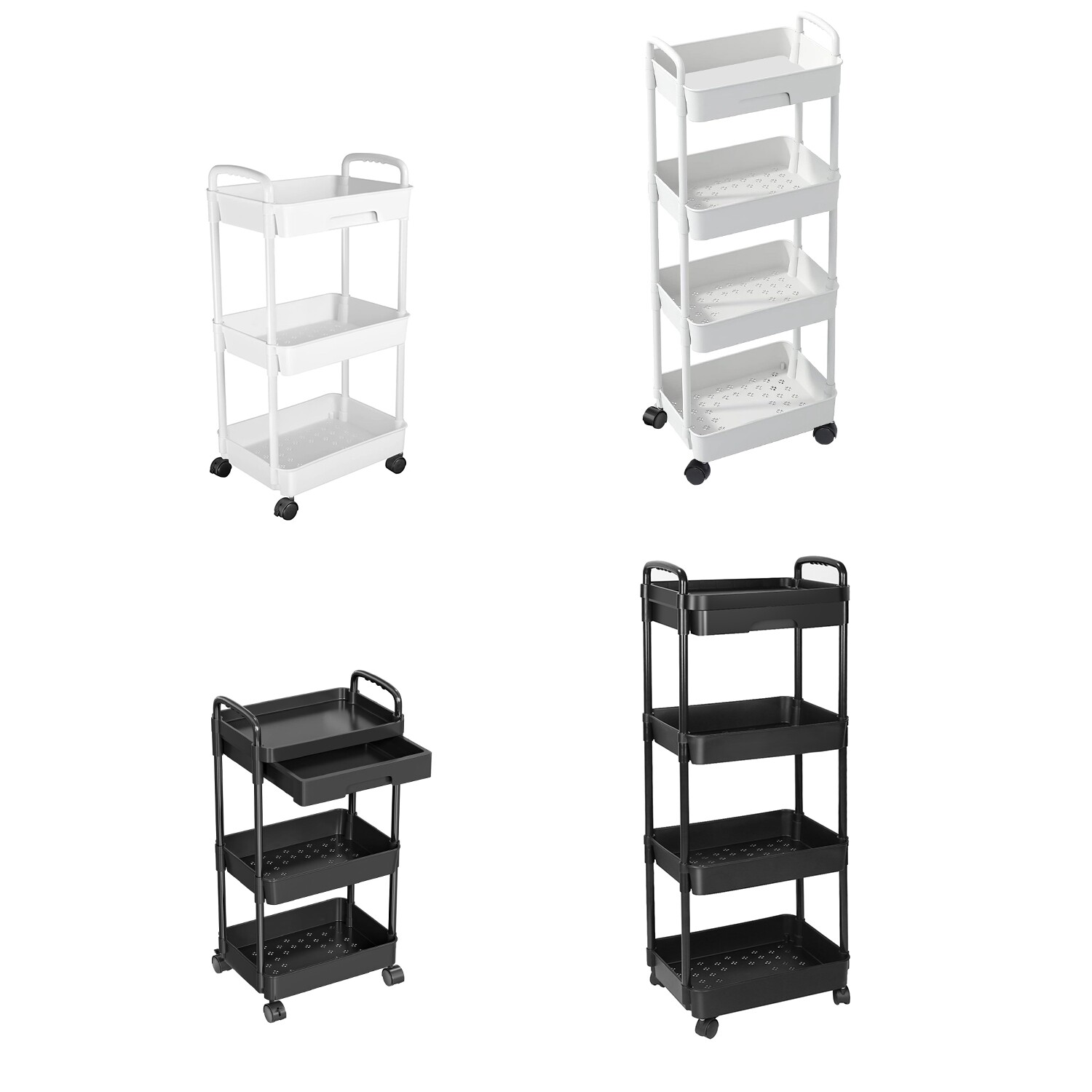 3/4 Tier Movable Rolling Utility Cart Storage Kitchen Snack w/ Wheels Organizer