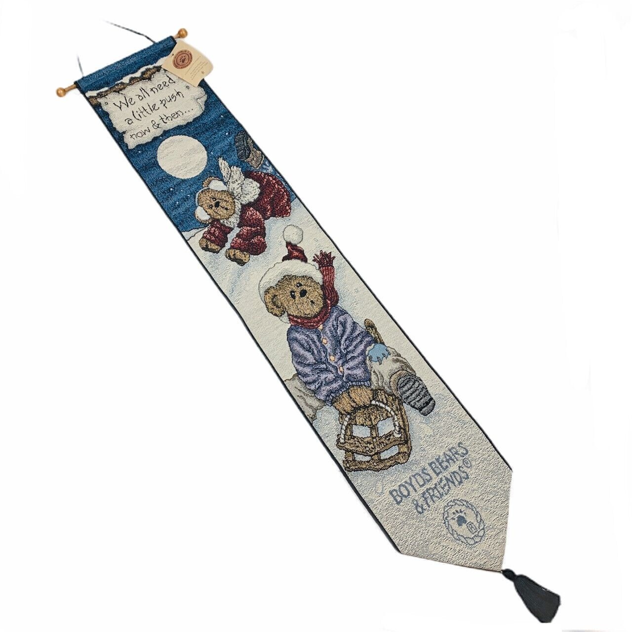 Boyds Bears Enjoy The Ride Christmas Sledding Tapestry Wall Hanging Bellpull