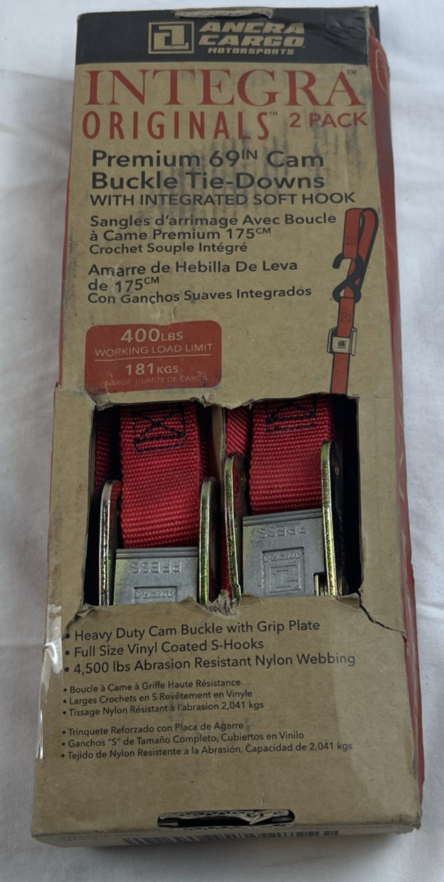 ANCRA CARGO INTEGRA ORIGINALS PREMIUM 69" BUCKLE TIE DOWNS RED 400LBS 49380-10