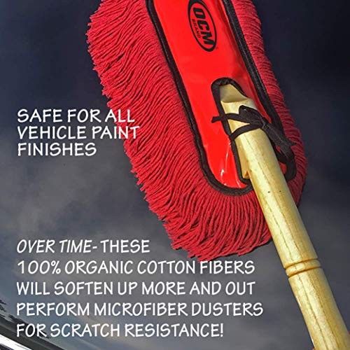 Premium Extra Large Car Duster with Durable Solid Wood Handle Includes Storage