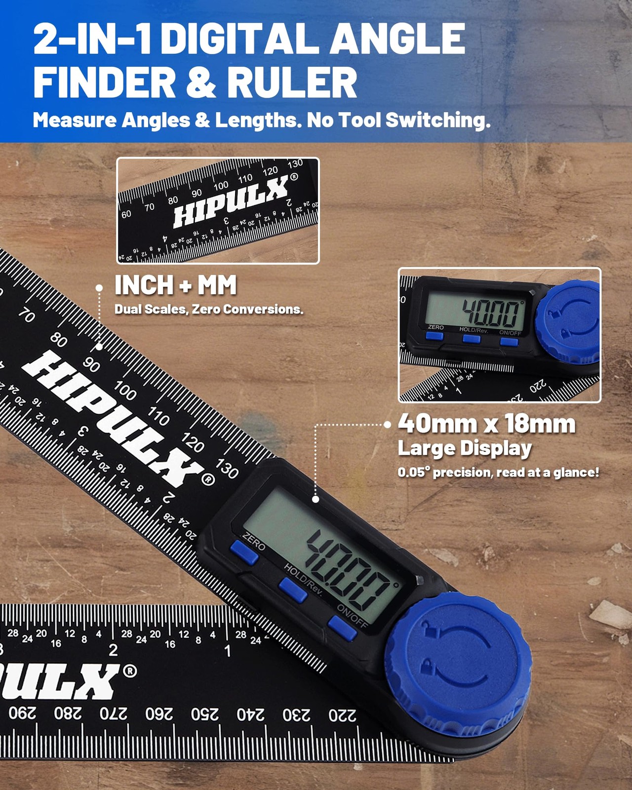 Digital Angle Finder Tool, 7 Inch Digital Protractor with LCD Display, 0-360°...