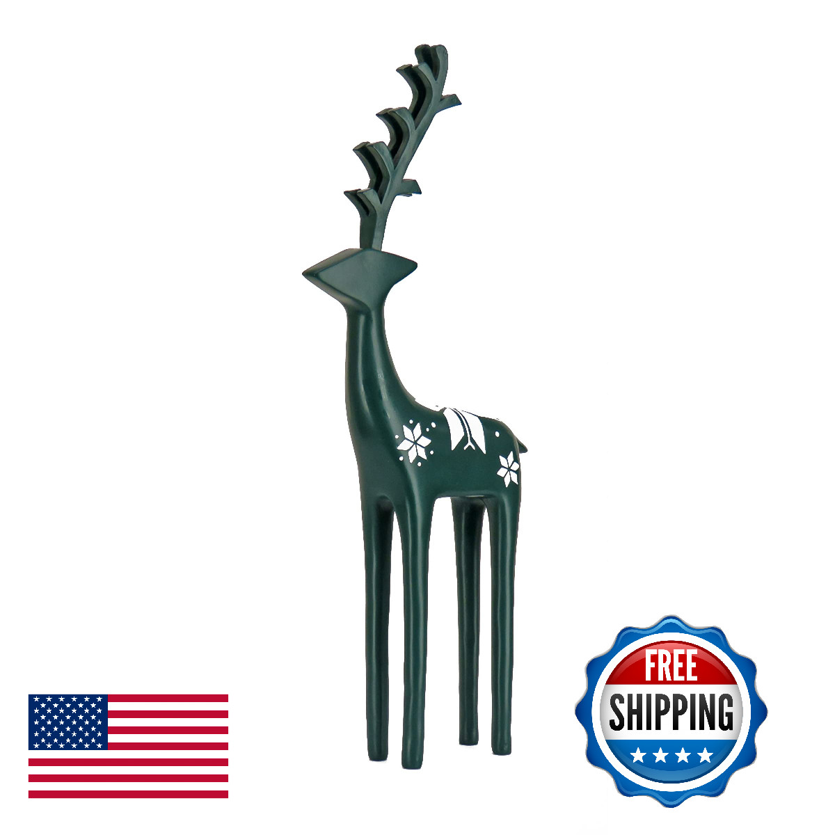 HGTV Home Swiss Chic Deer Decor Deep Green 15in Holiday Christmas Statue