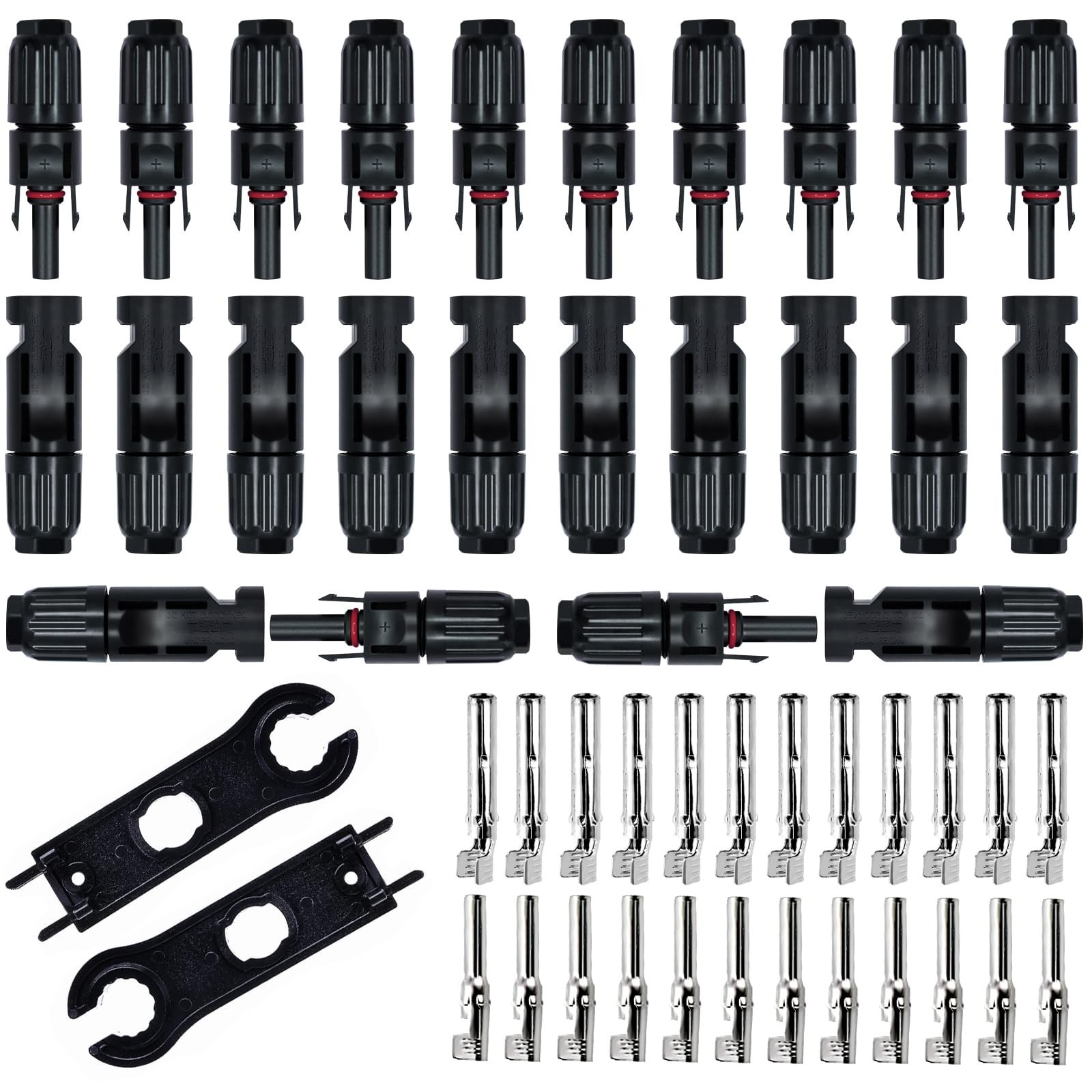24 PCS Solar Connectors Male & Female Panel Cable Connectors with 2Pcs Spanne...