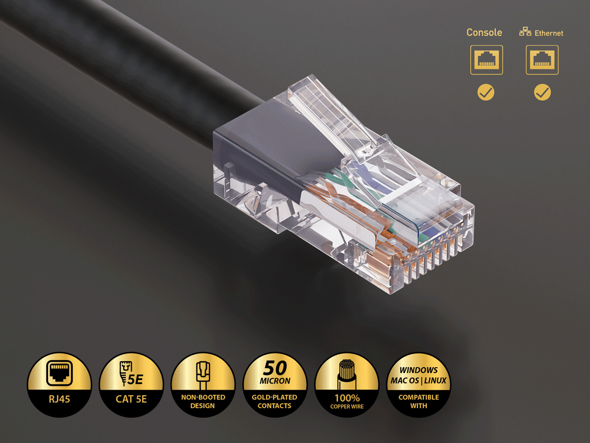 10ft Cat5e UTP Non-Booted Ethernet Network Patch Cable 24AWG Bare Copper, Black