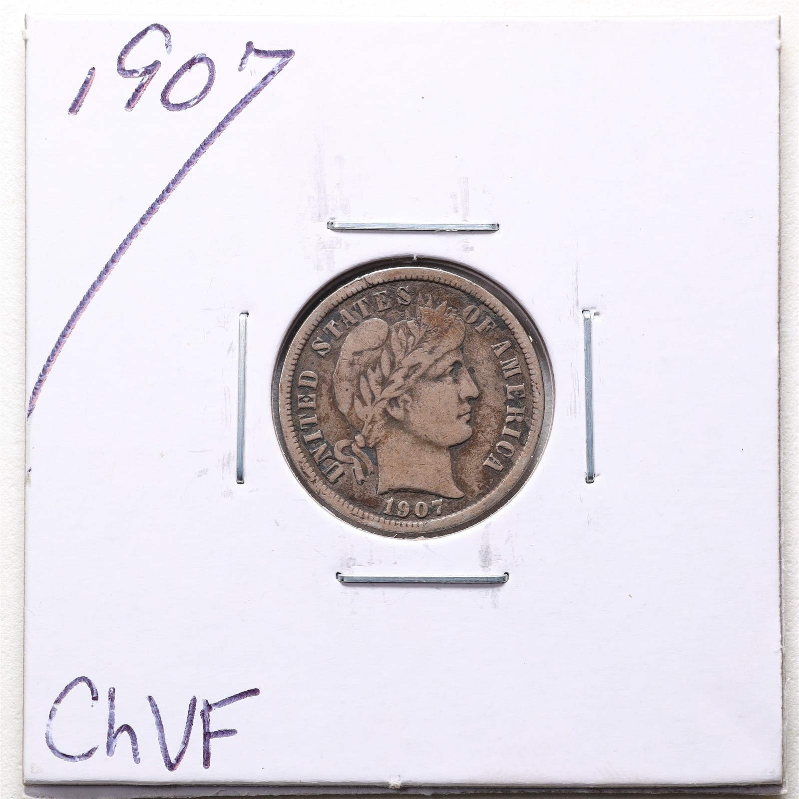 1907 10C Barber Liberty Head Dime in Choice VF Condition #7345