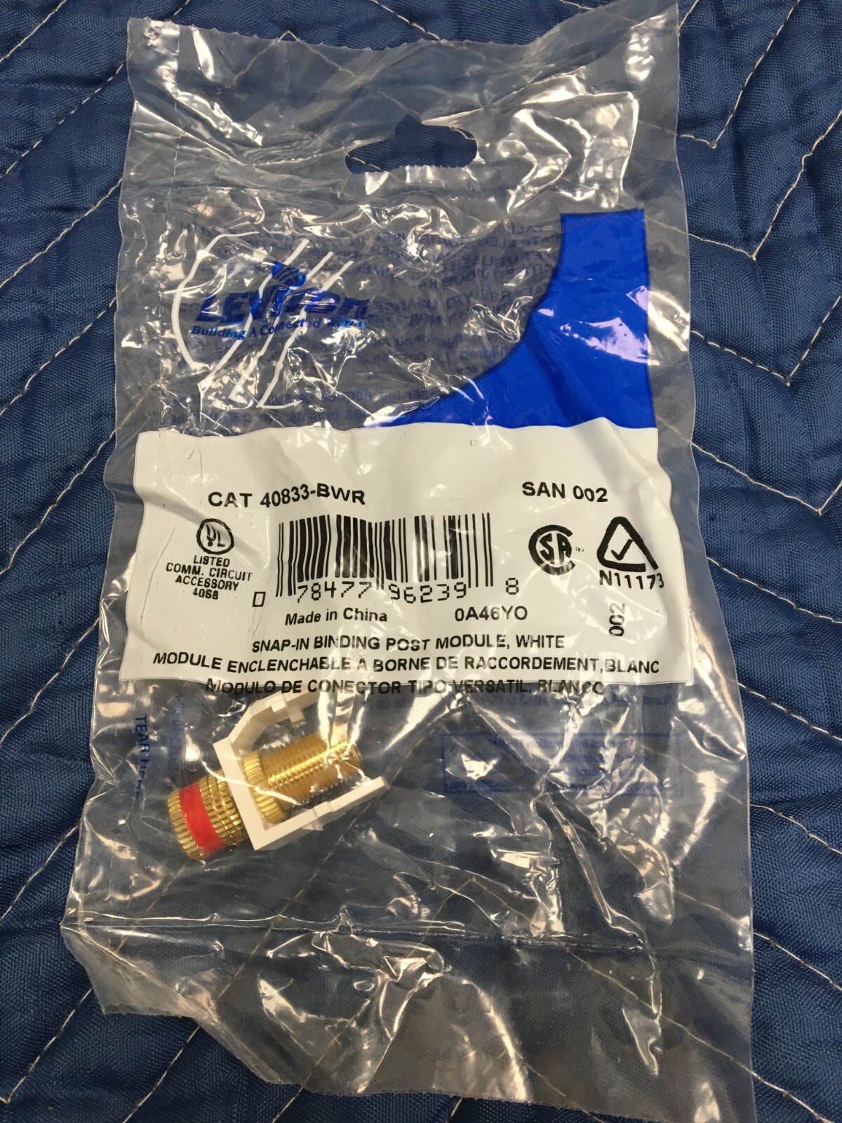 NEW - Leviton 40833-BWR Quickport Binding Post Insert w/Red Stripe, White