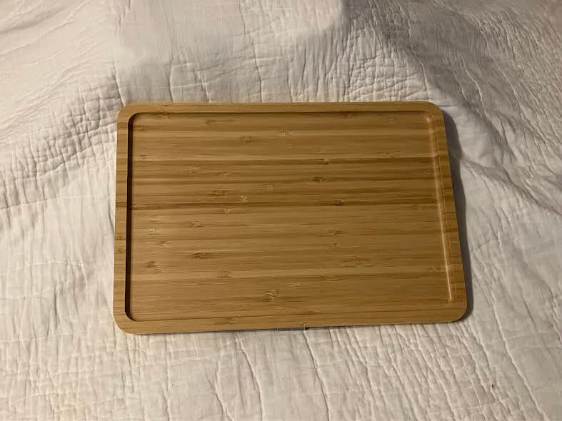 Couch Arm Tray Sofa Table 13" x 9"Bamboo Foldable Armrest Tray Open Box