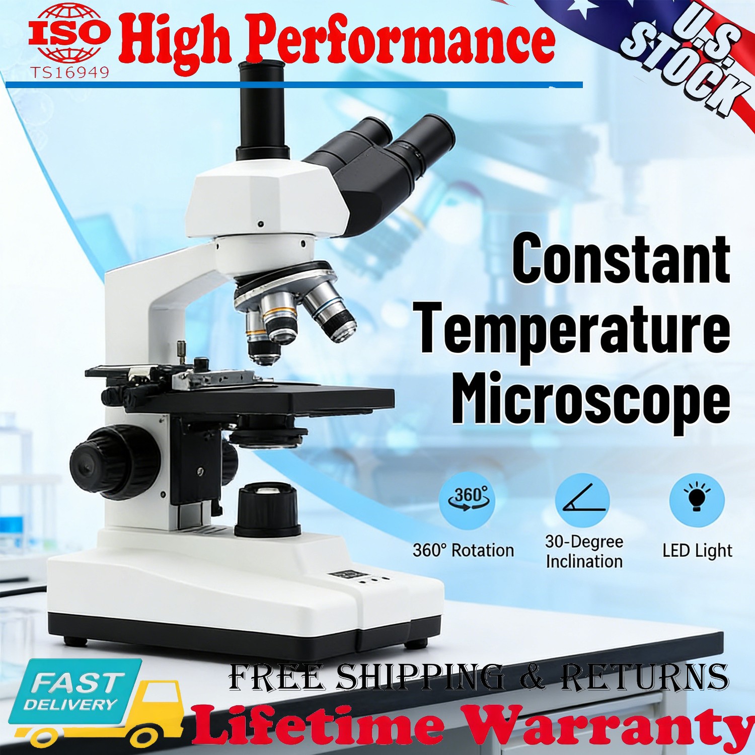 Lab Compound Monocular Microscopes with Constant Temperature,Dual-View Micros...