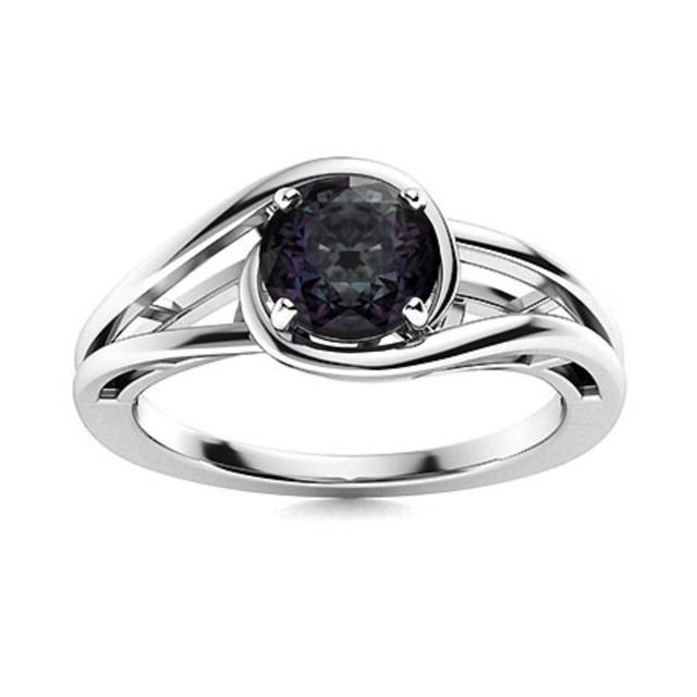 Solitaire 5MM Round Alexandrite 925 Sterling Silver Split Shank Ring For Women