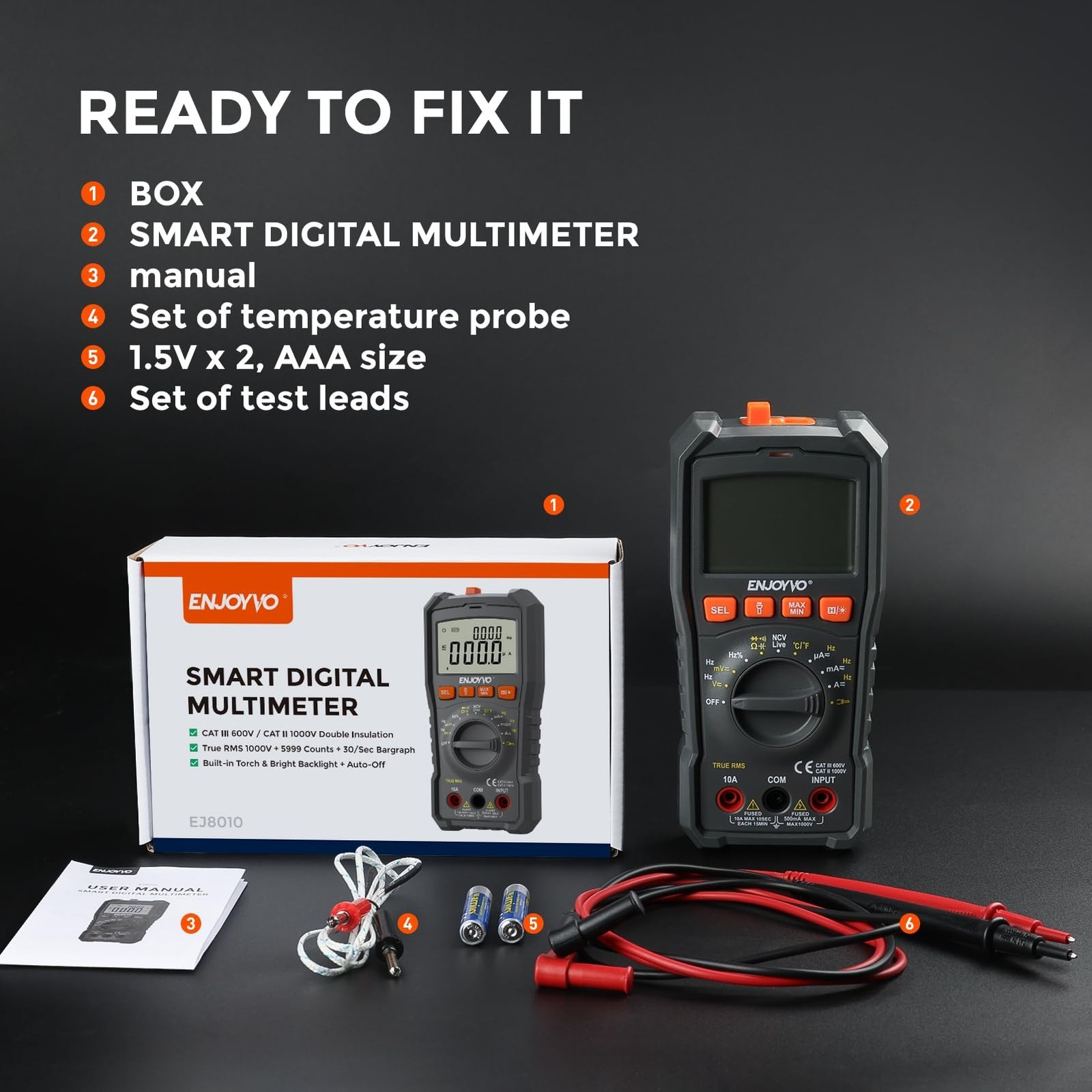 Digital Multimeter 5999 Counts TRMS, Auto-Ranging Voltage Tester with Tempera...
