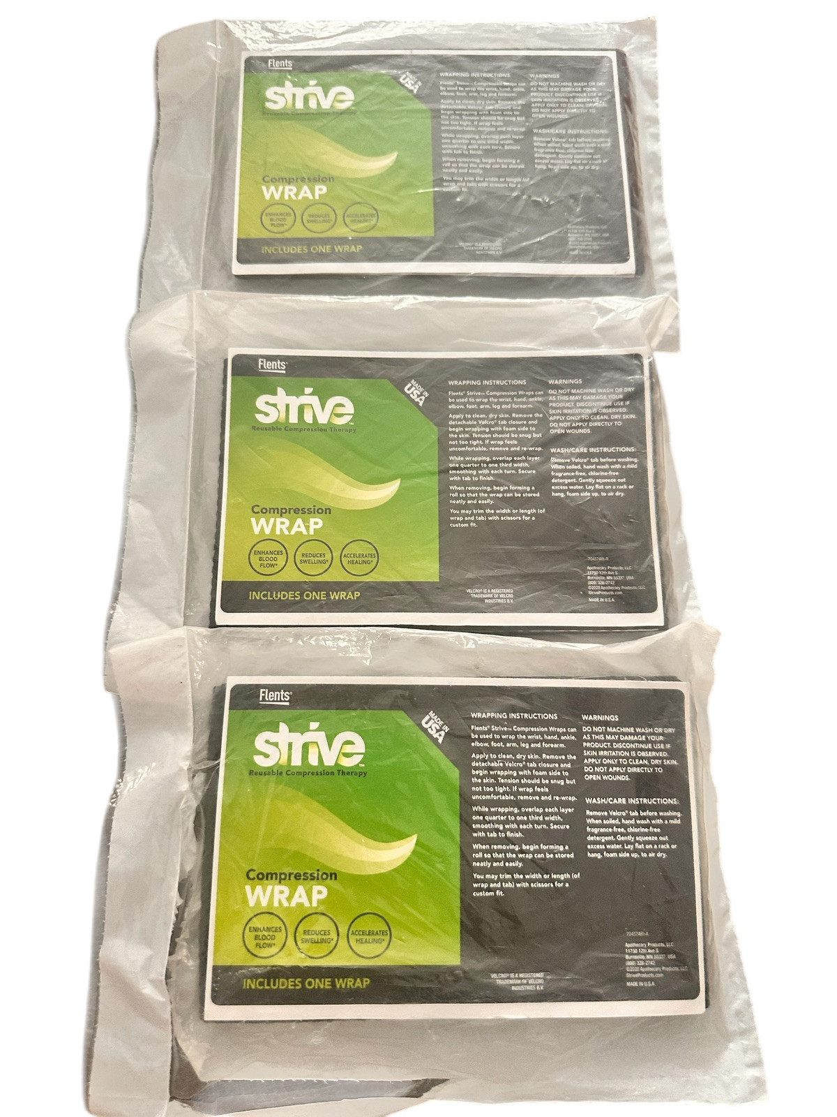 Strive Compression Therapy  Wrap Reusable New In Package Lot of 3