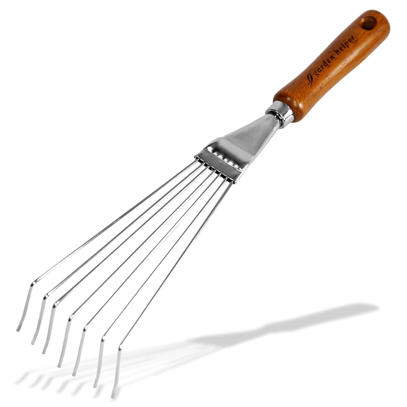 Japanese Hand Rake Garden Tool - Steel with Wood Handle - Brown