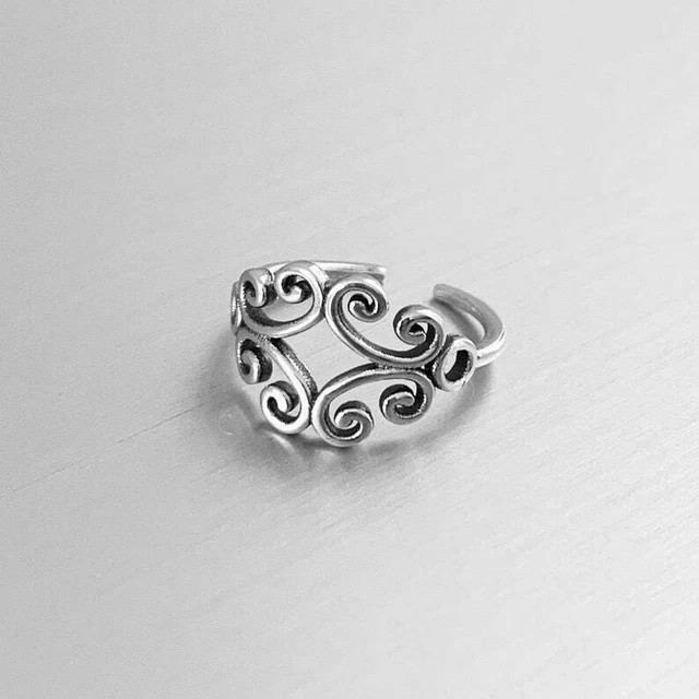 WOMEN'S Multiple Swirl Adjustable Toe Ring Fine Solid Metal 925 Sterling Silver
