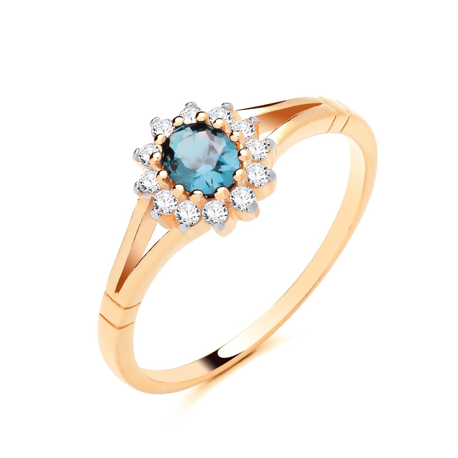 9ct Yellow Gold on Silver simulated AQUAMARINE Oval Halo Cluster Ring size J-U