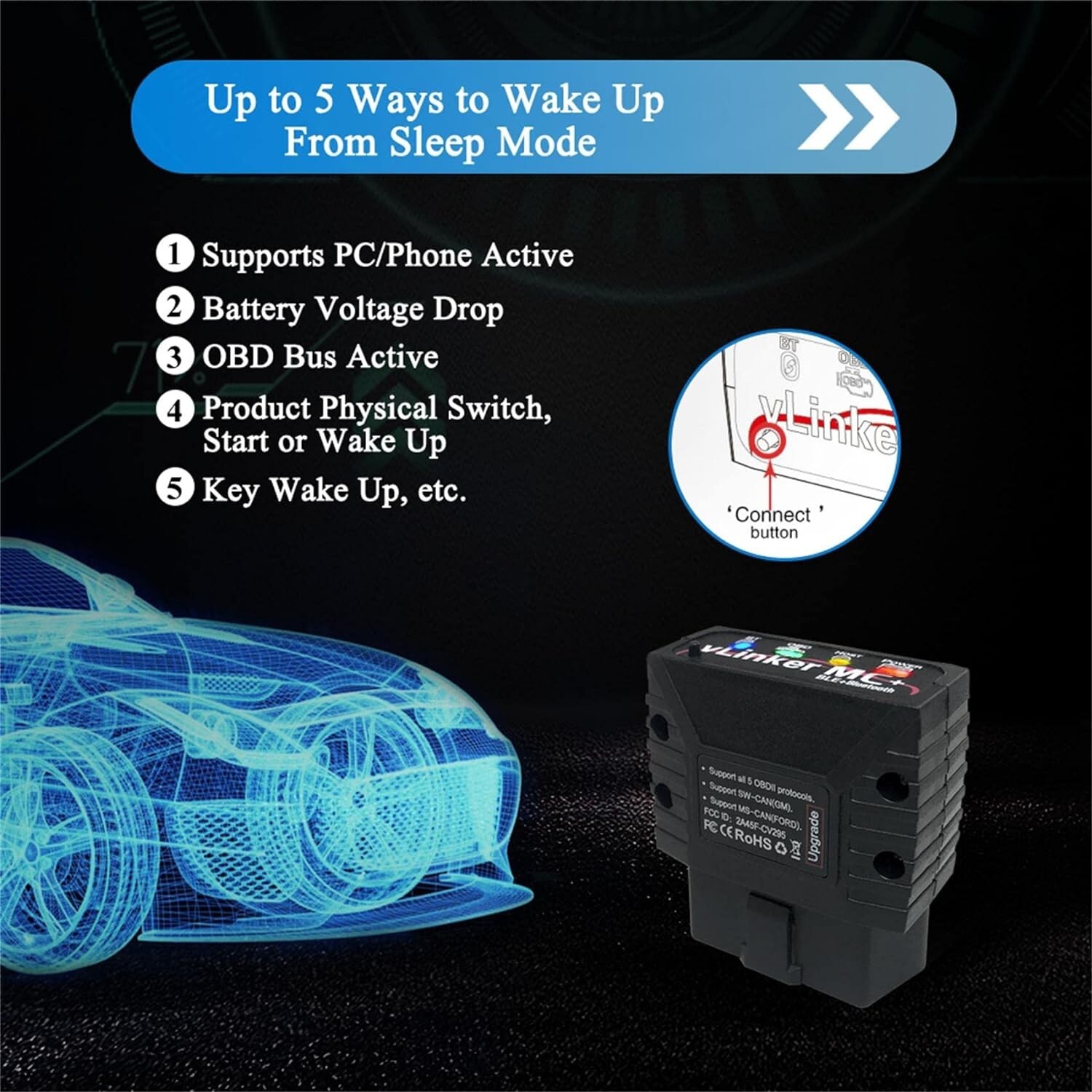 Vgate vLinker MC+ BT 4.0 OBD2 Car Scanner Tool Auto Diagnostic Device Adapter