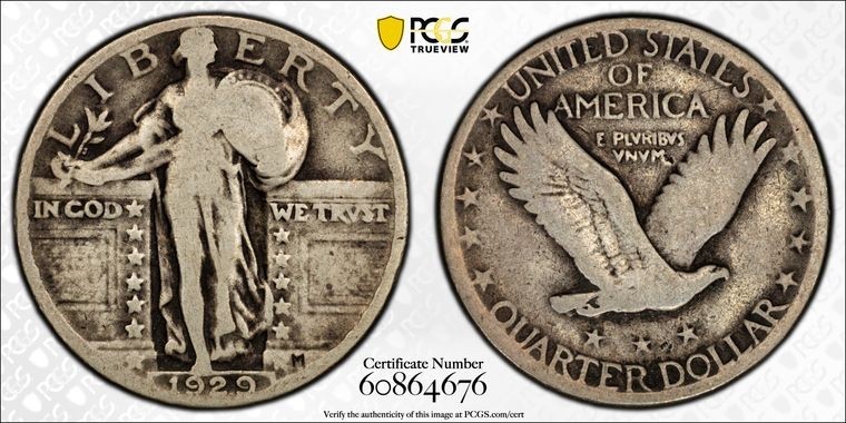 1929 Philadelphia Mint Standing Liberty 25C Quarter 90% Silver PCGS Good G06 #49