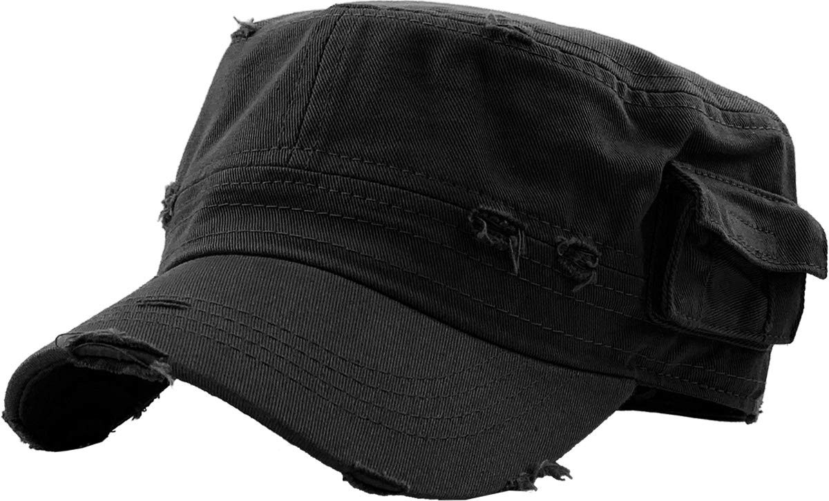 KBK-1465 BLK XL Cadet Army Cap Basic X-Large, Black Vintage With Pocket