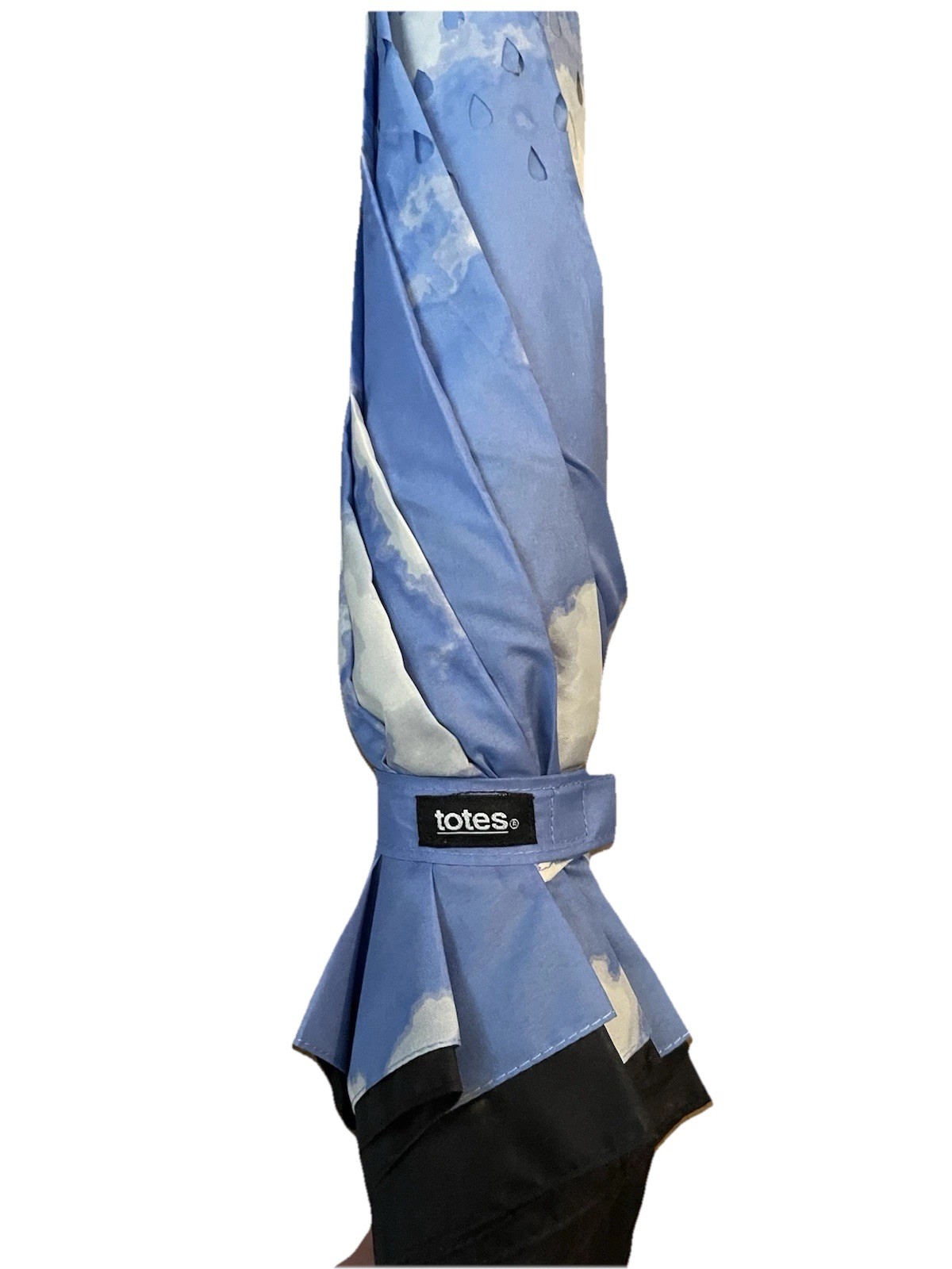 Totes Inbrella Reverse Close Folding Umbrella Light Blue Sky Clouds Pattern NWT