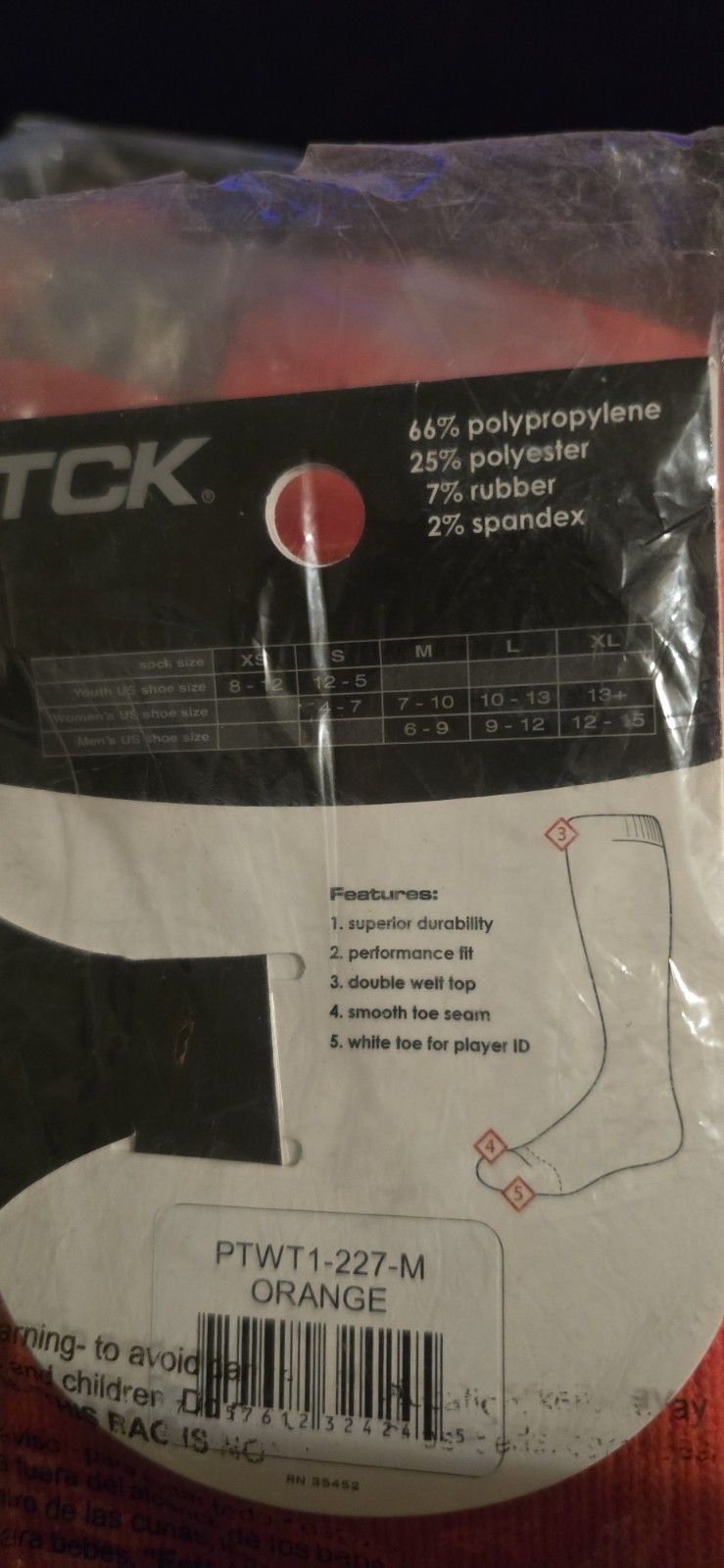 TCK PROSPORT SOCKS SOFTBALL BASEBALL  SOCCER ORANGE 6 PAIR