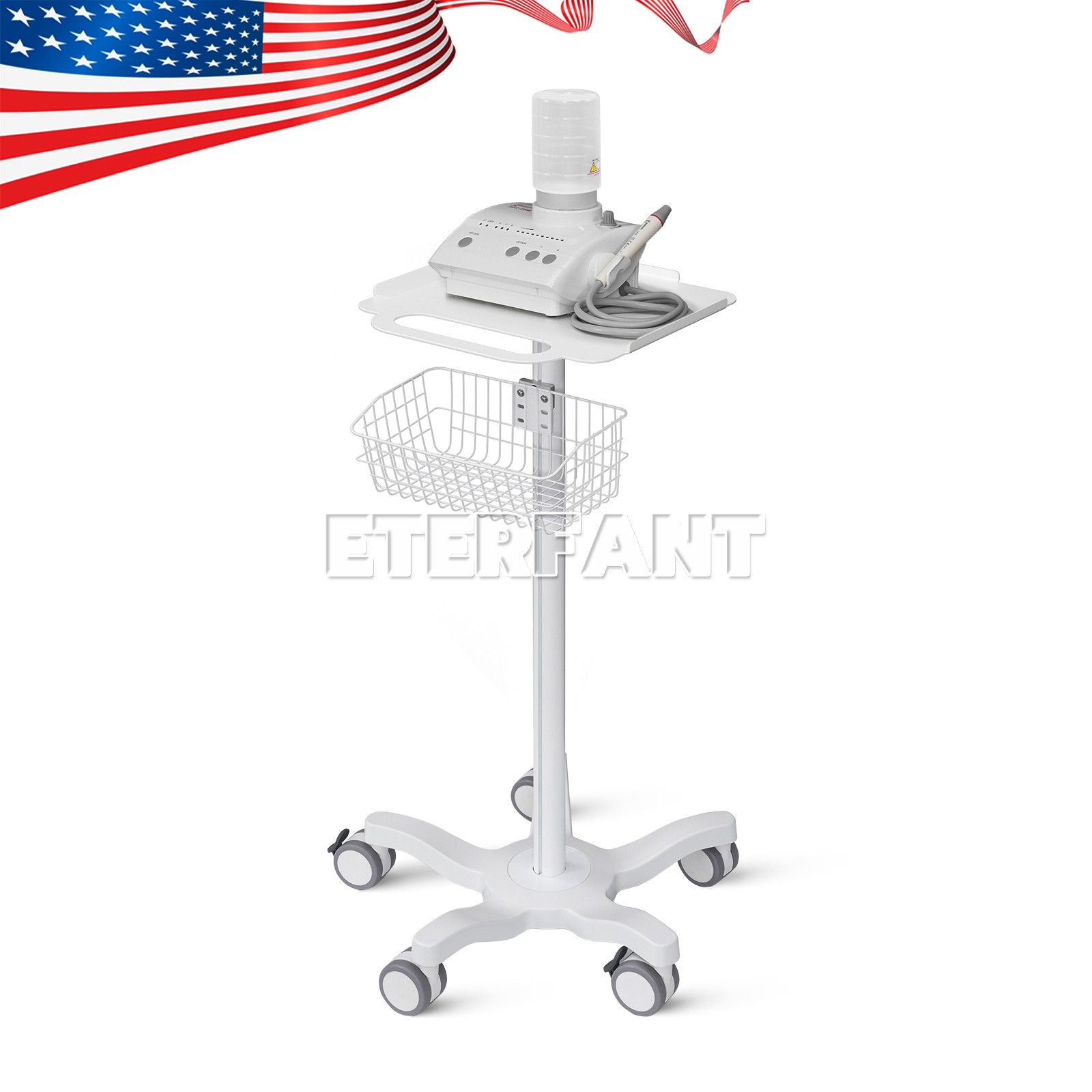 Mobile Rolling Cart Medical Trolley Cart+360°Slient Caster+Basket/Infusion Stand