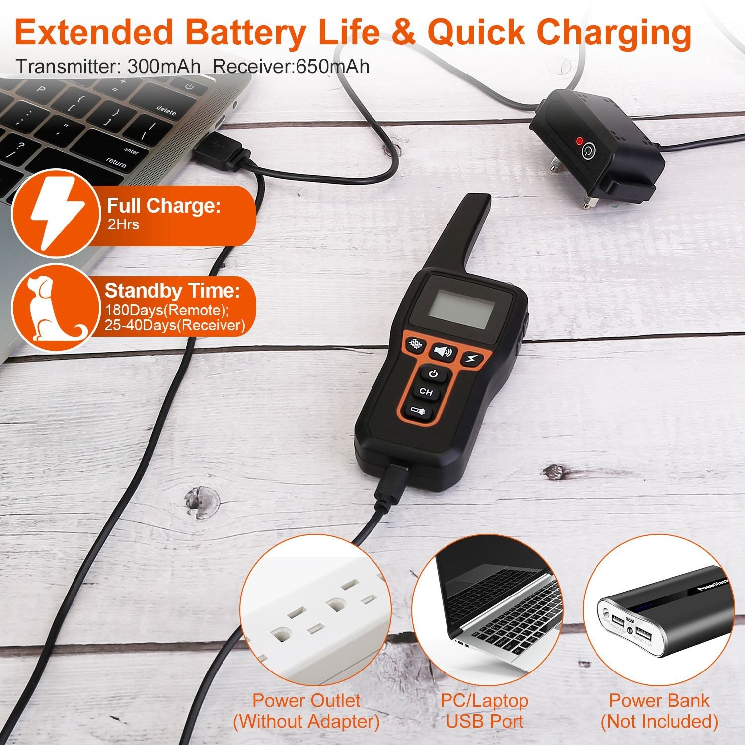3280FT Training Collar 3 Channels Rechargeable Transmitter Receiver Flashlight