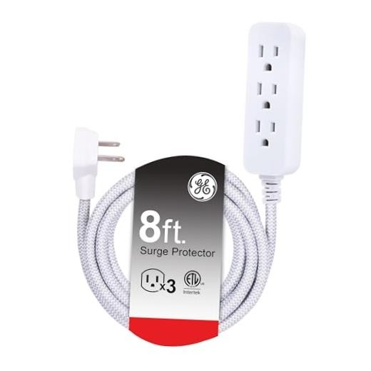 3-Outlet Power Strip Braided Extension Cord with Multiple Outlets 8 Ft