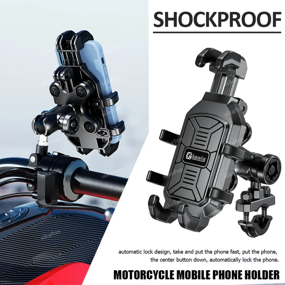 Shockproof Motorcycle Phone Holder 4 Vibration Dampener 360 Rotation Anti-Thief