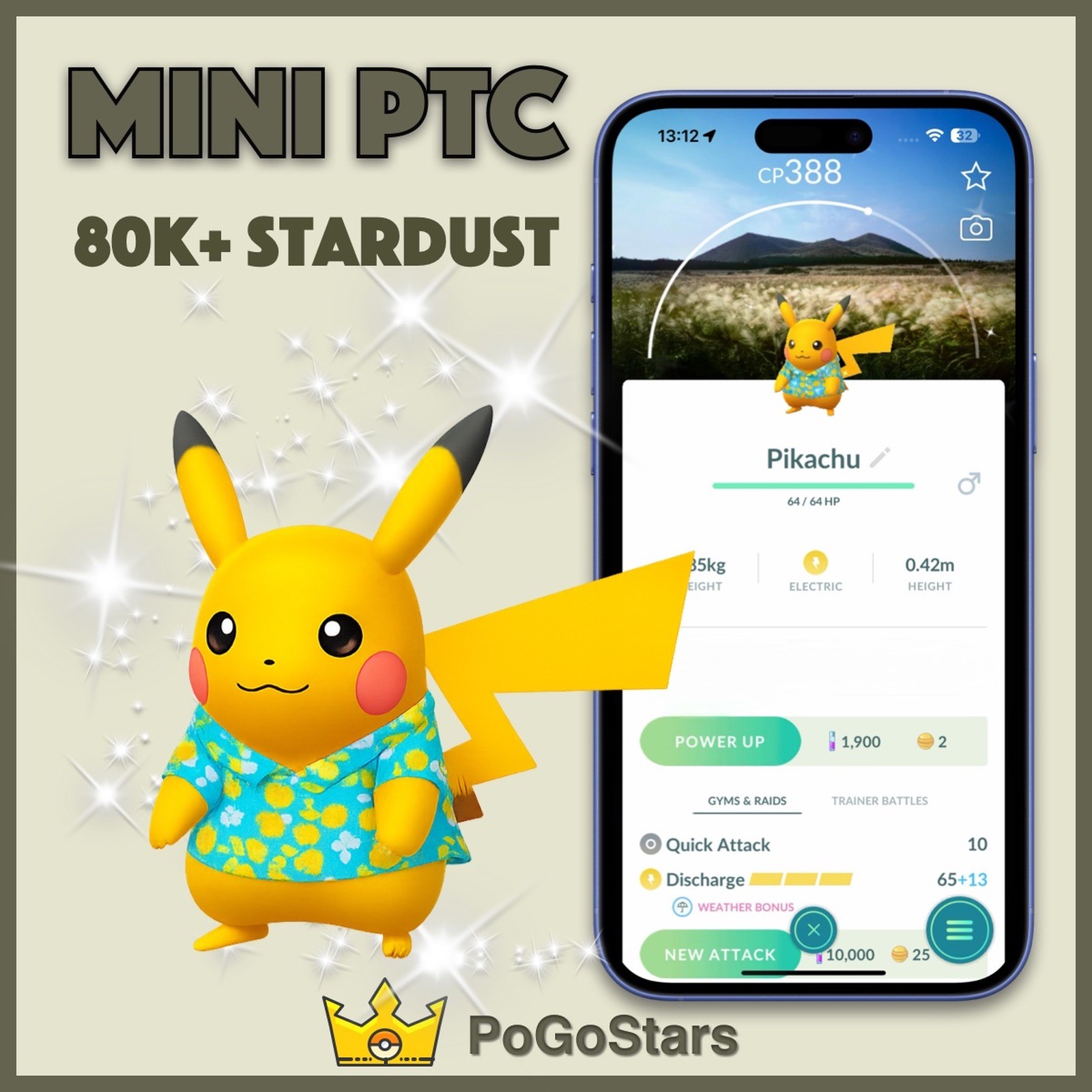 Pokémon PTC Go - Shiny Pikachu Blue Shirt Jeju Stamp Rally✨Special Background✨