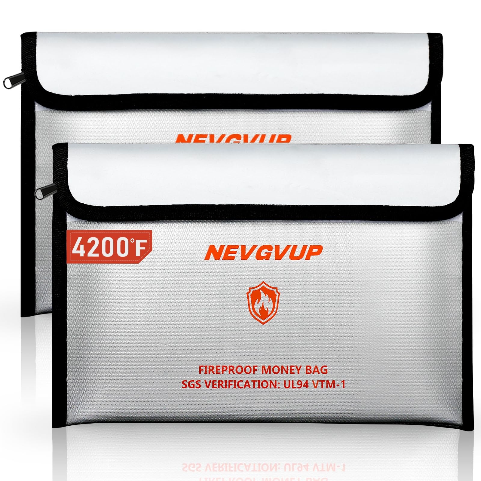 9.8x6.5 Inch Fireproof Money Bag 4200F Waterproof Document Storage Zipper Pouch