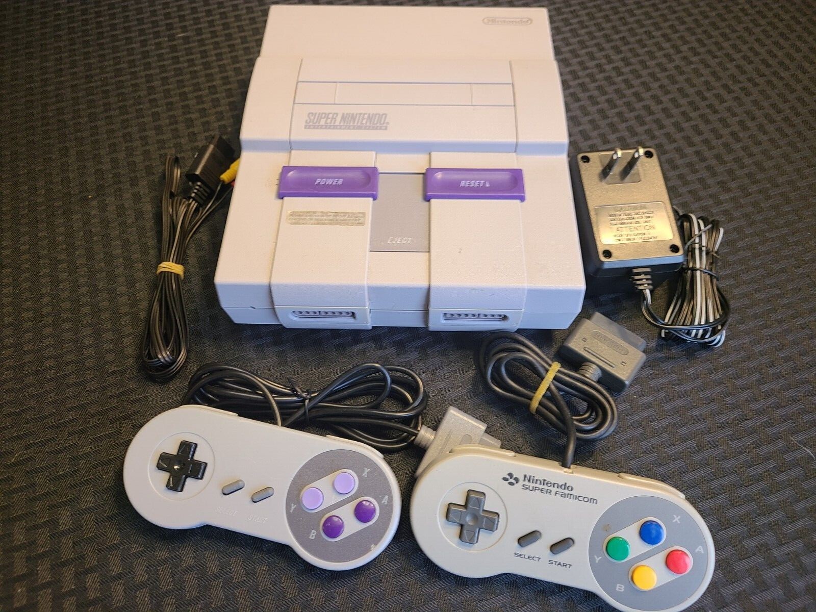 Super Nintendo SNES System Console With 2 Controllers, AC & A/V Cords, Mario opt