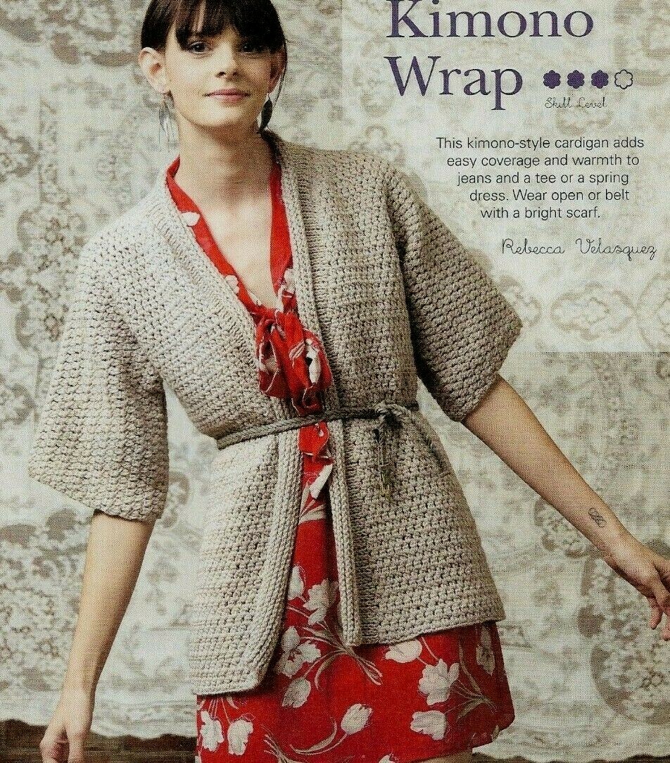 KIMONO WRAP SWEATER 7 SIZES WOMEN'S CROCHET PATTERN INSTRUCTIONS