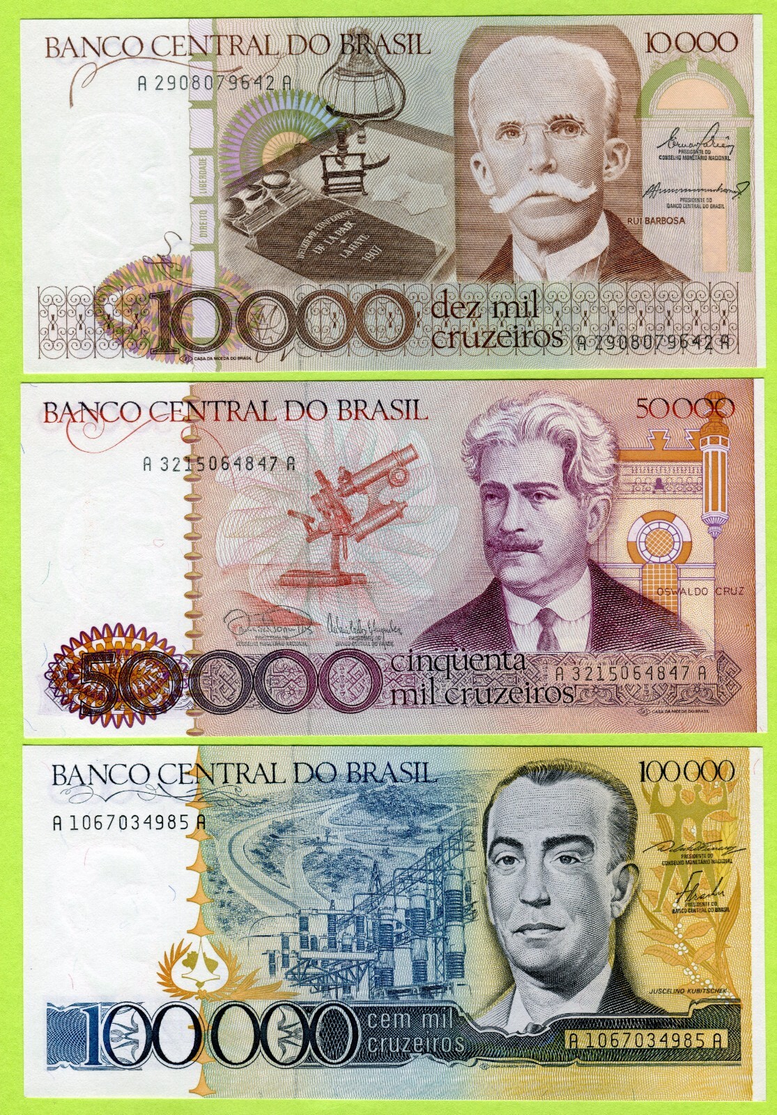 Brazil 10,000 / 50,000 / 100,000 Cruzeiros ND(1981 - 1985) P203 204 205 UNC