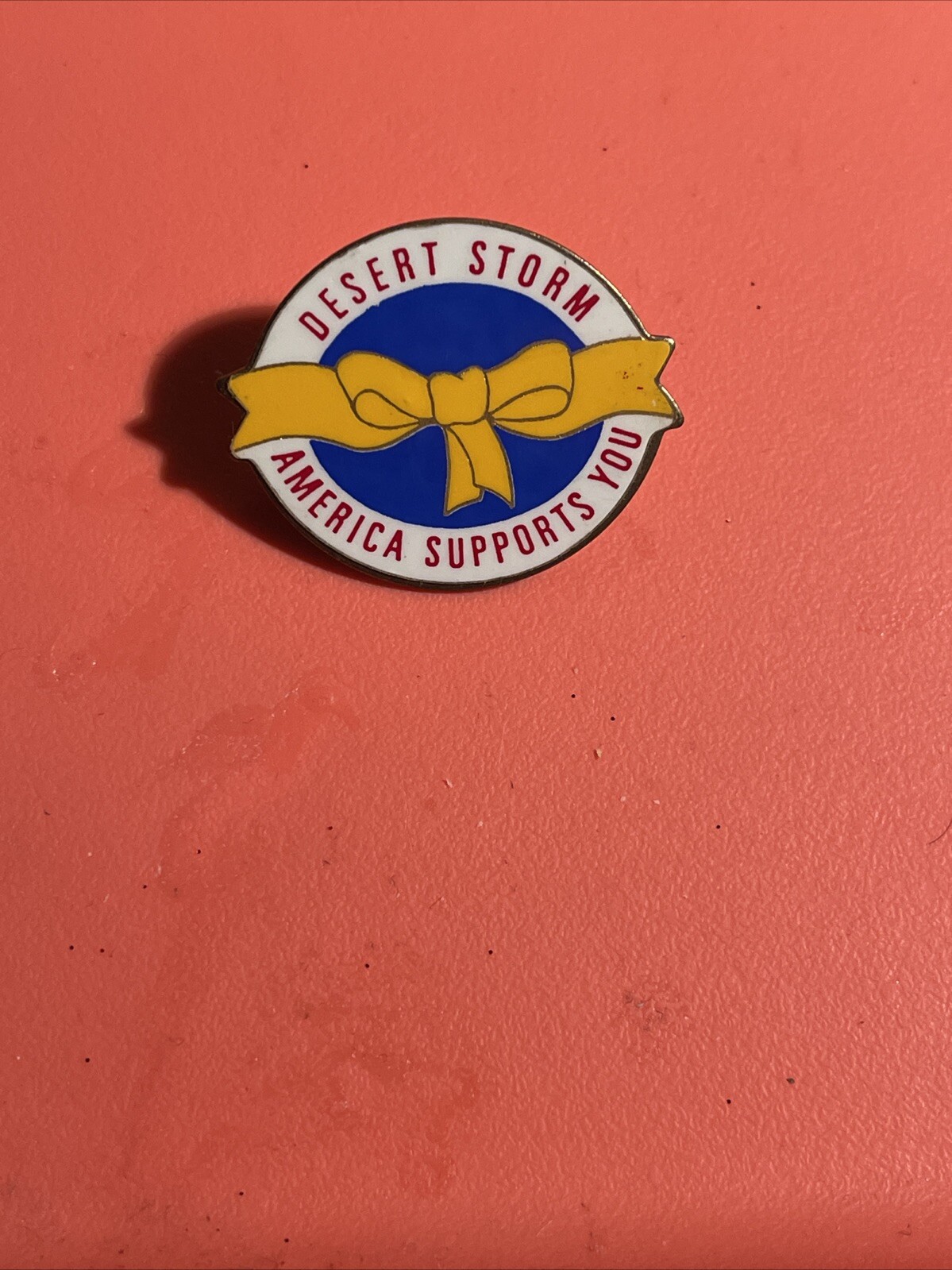 Desert Storm America Supports You Yellow Bow 1.5" Brass & Enamel Lapel Pin