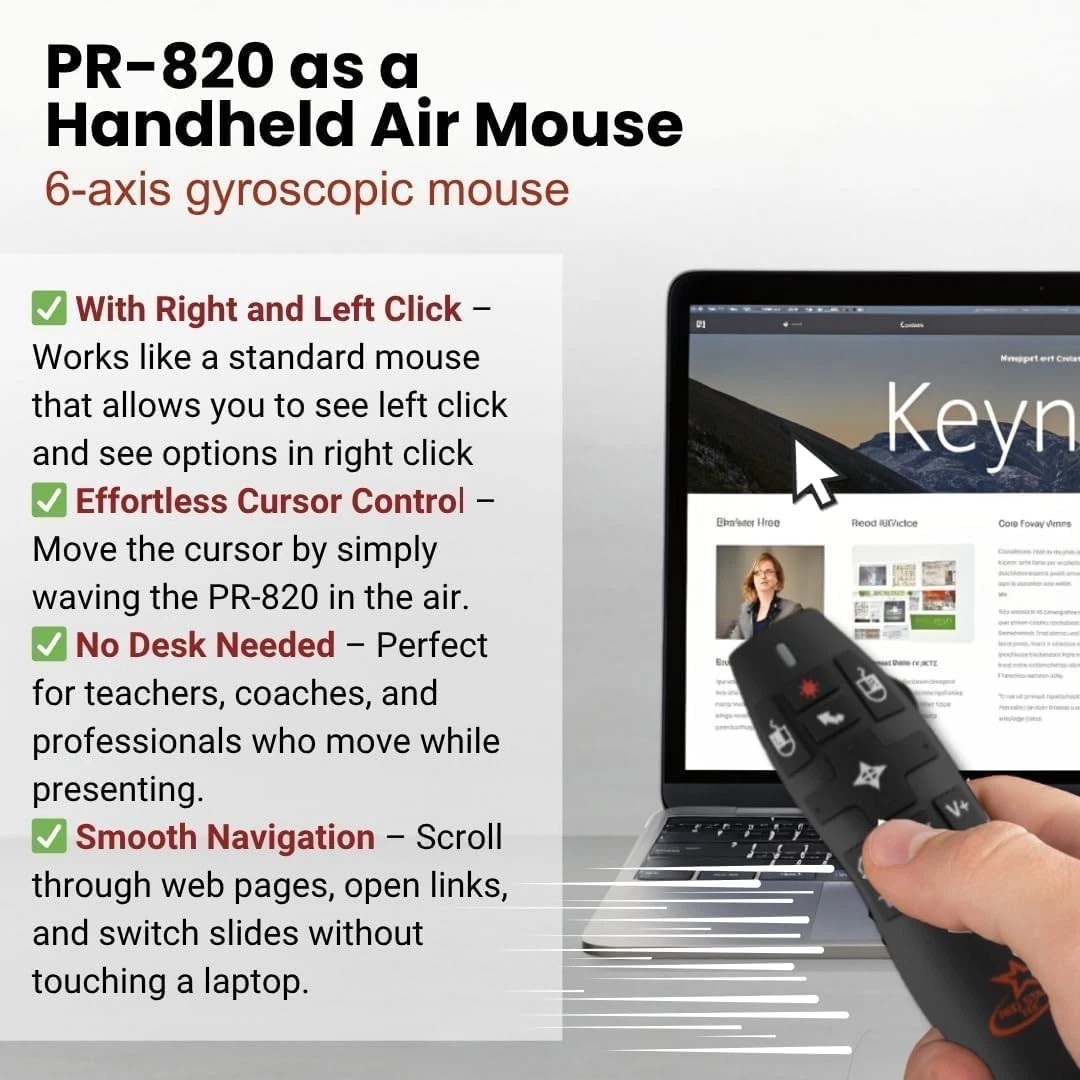PR-820 Wireless Presentation Clicker RF Laser Pointer for Mac Windows