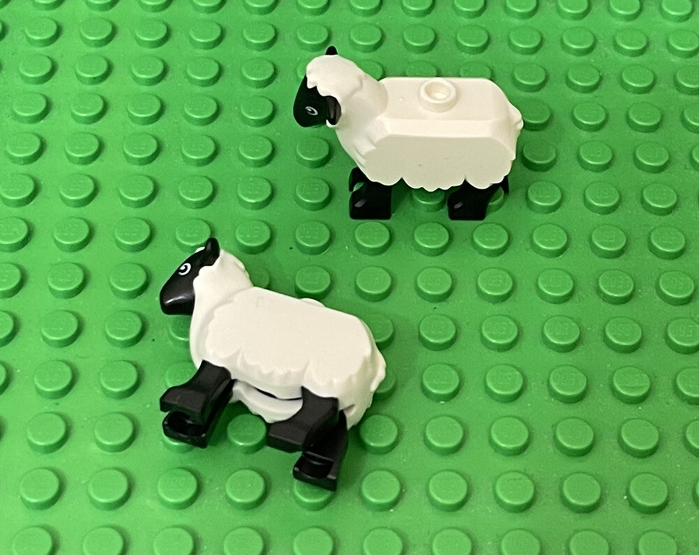 Lego 2 City Mini Figures Farm Barn Sheep w/ Black Head and Legs and Eyes Pattern