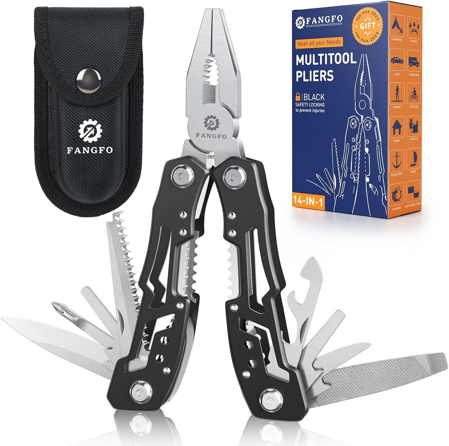 14-In-1 Multitool with Safety Locking, 3.9 x 1.6 x 0.6 inches, Black