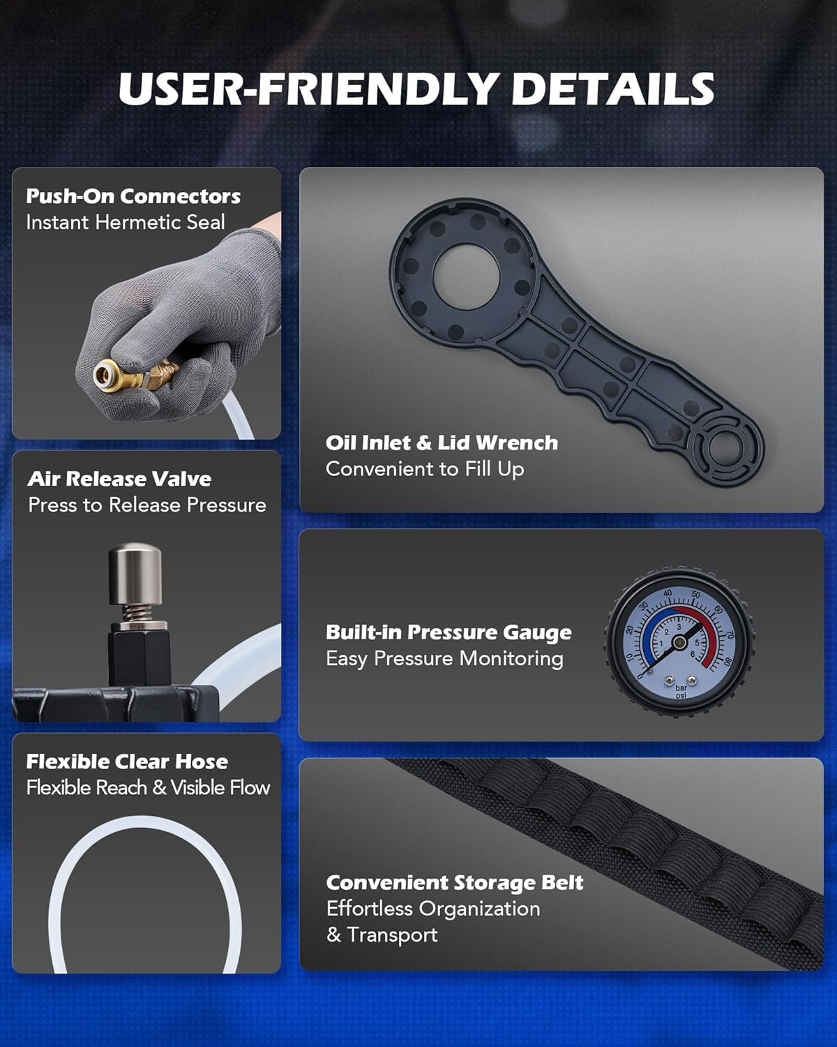 Effortless Transmission Fluid Transfer Pump with Organized Adapter Storage