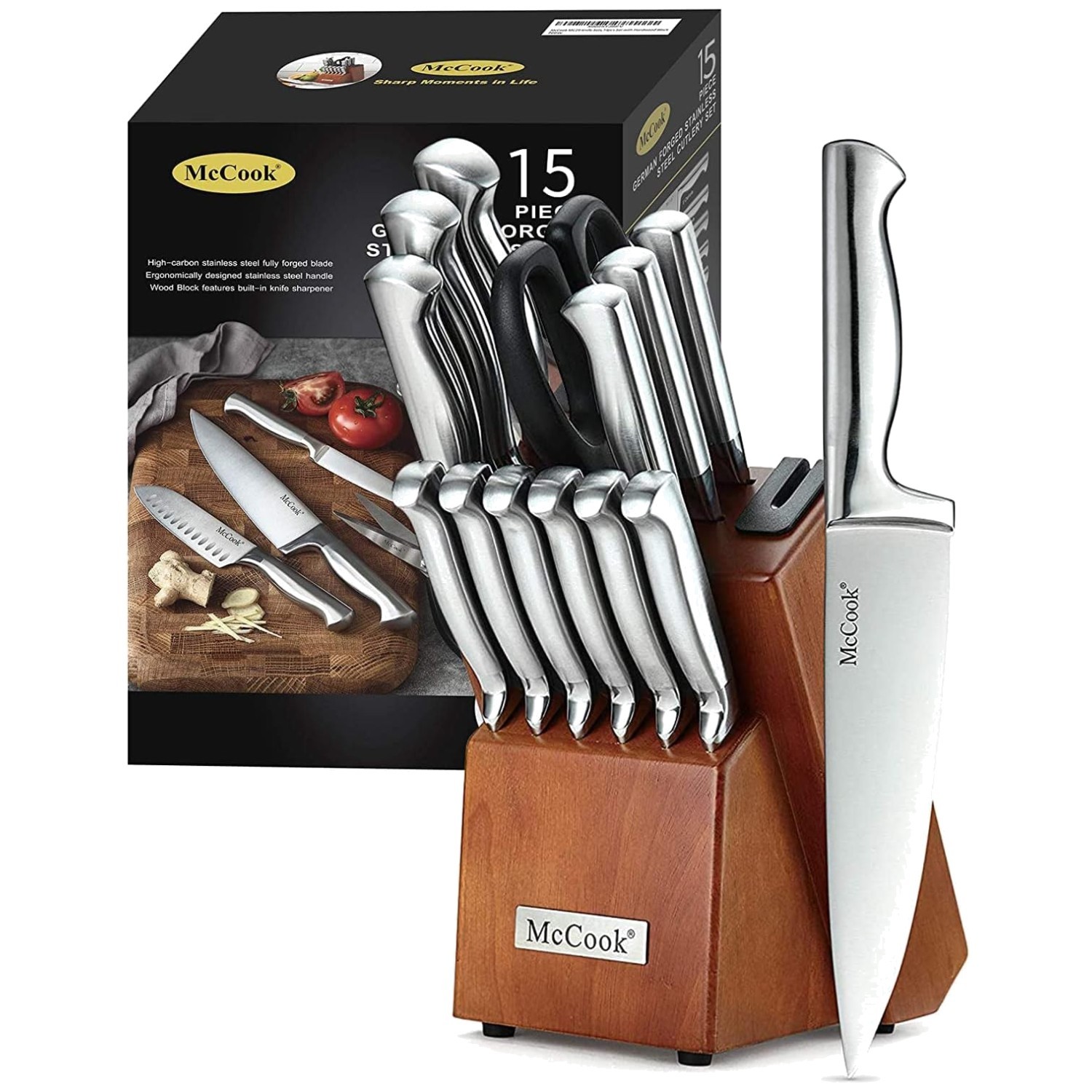 Effortless Cutting Knife Block Set - Stainless Steel