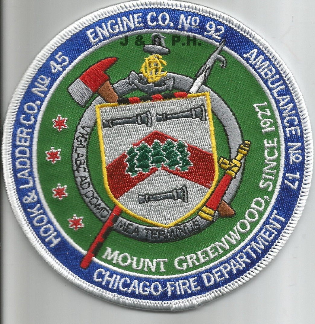 Chicago  Fire Dept. Engine - 92 / HL-45 "Greenwood", IL (4.5" round) fire patch