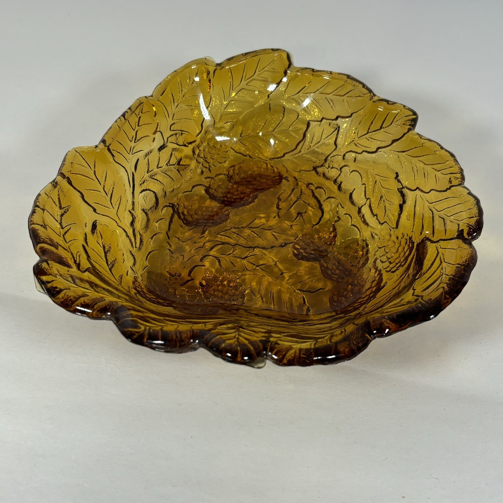 Vintage Indiana Glass Co. Leaves and Berries Amber Dish