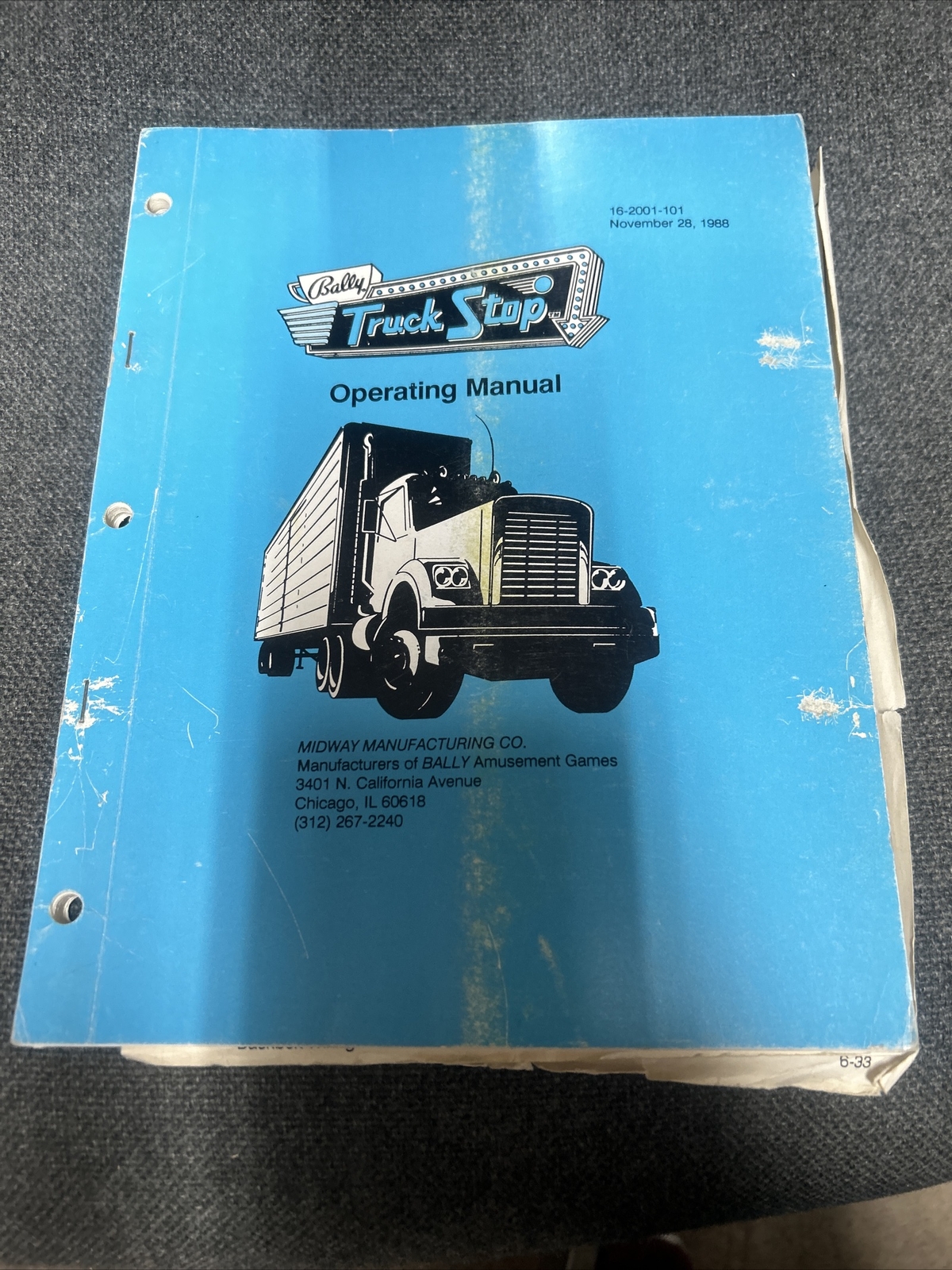 Bally TRUCK STOP Operating Pinball Machine Manual - good used original