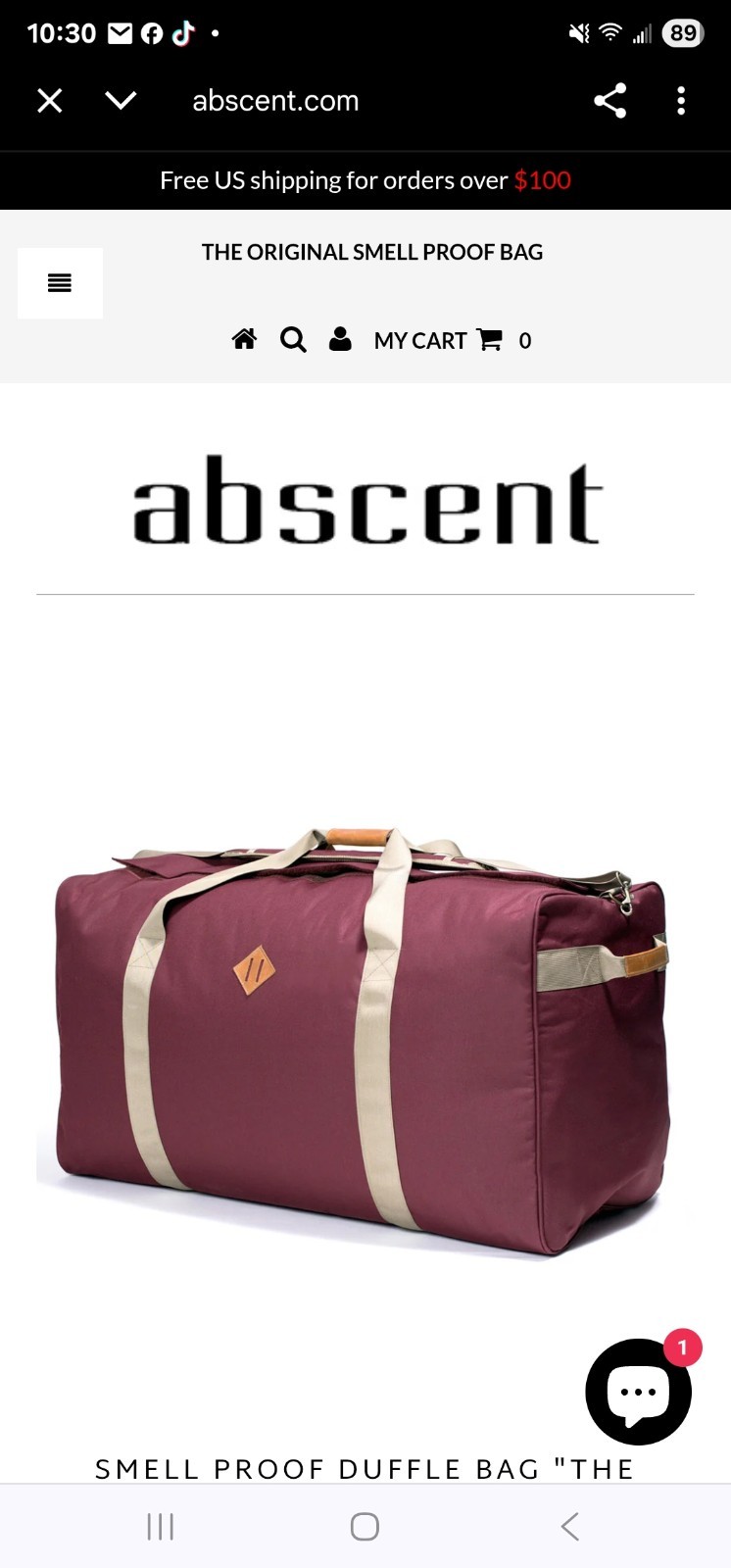 ABSCENT SMELL PROOF XL DUFFLE BAG MAGNUM!!!